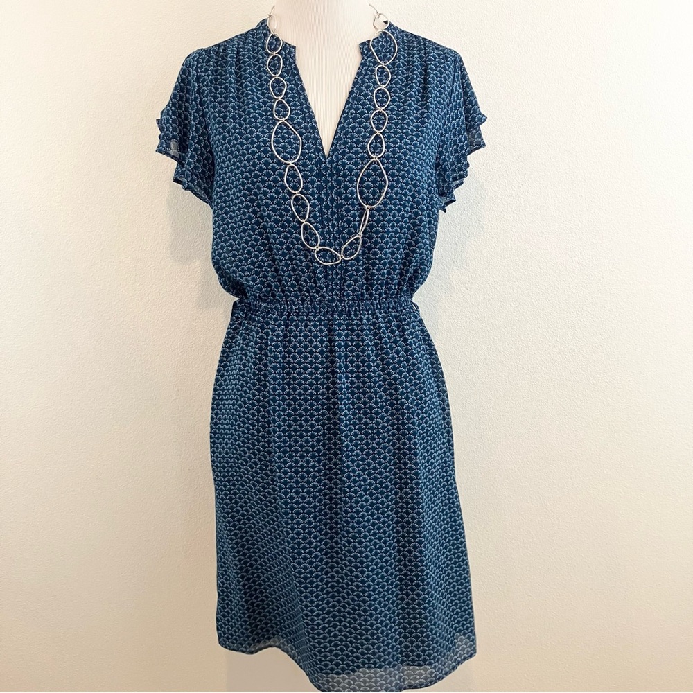 Blue Teal Dress with Flutter Sleeves